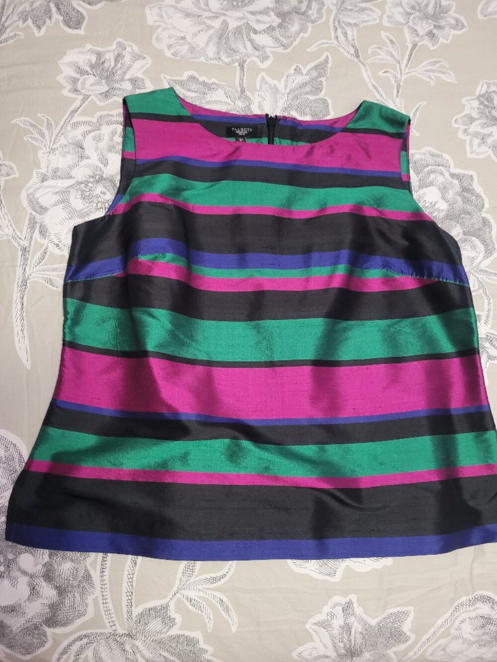 Talbots Pink/Green/Purple/Black Stripe Silk Sleeveless Top Blouse Size 12P NWT